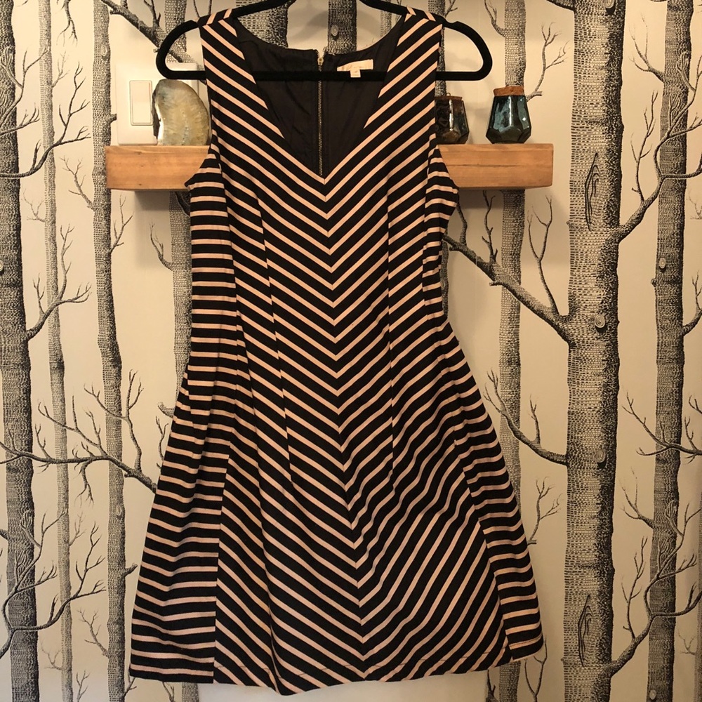 Monteau Nude & Black Striped Dress with Zip back